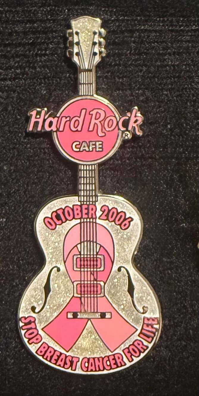 Hard Rock Cafe October 2006 Breast Cancer Guitar Pin